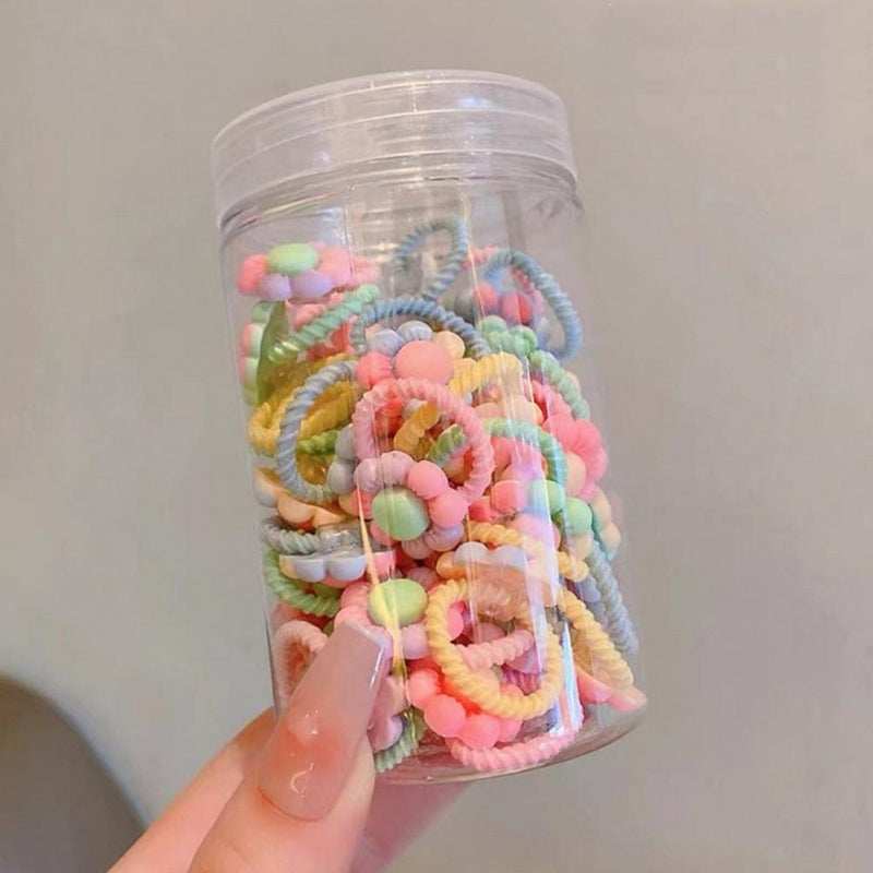 Kids' Cartoon Hair Ties (20-Piece Jar) - Baby Hair Ties, Small Size, Girls' Accessories, Thumb Hair Bands